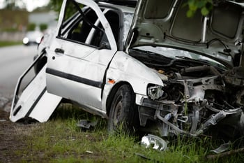 Badly damaged car after an accident